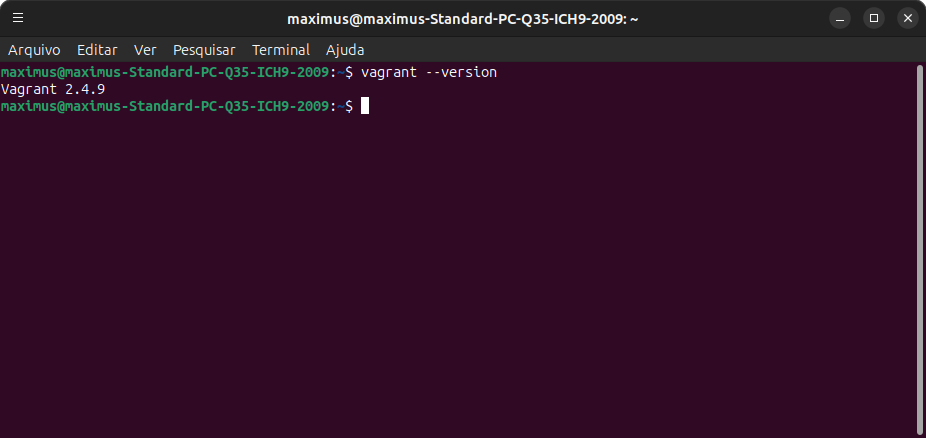 Versão do Vagrant instalada no sistema